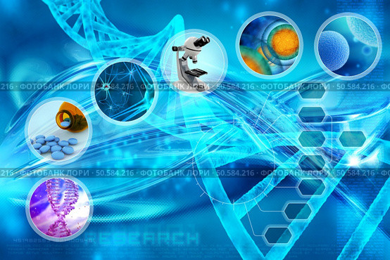 medicine and cells in an abstract scientific background. medical research. Стоковое фото, агентство Ingram Publishing / Фотобанк Лори
