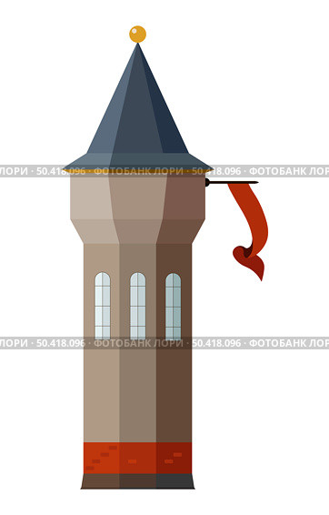 Medieval watchtower with heraldic shield isolated on white background, cutout ready, vector. Стоковая иллюстрация, иллюстратор Елена  Попкова / Фотобанк Лори