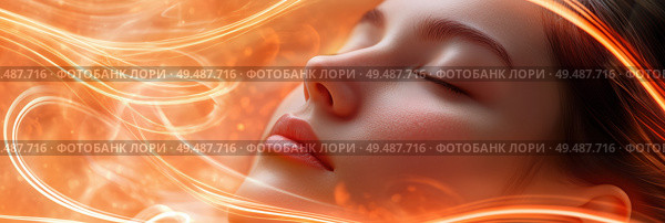 Медитирующее лицо в потоке энергии. Стоковое AI-изображение, AI-художник Александр Жуков / Фотобанк Лори