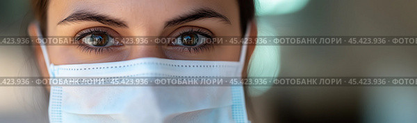 Медицинский работник носит маску и поэтому безопасен - здравоохранение, защита, доверие, портрет. Стоковое AI-изображение, AI-художник ФотоИнтеллект / Фотобанк Лори