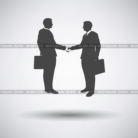Meeting businessmen icon on gray background with round shadow. Vector illustration. Стоковая иллюстрация, агентство Ingram Publishing / Фотобанк Лори