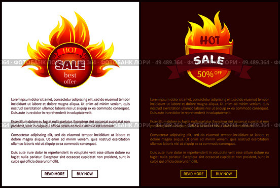 Mega sale burning labels with info about discounts, lansing pages set. Blazed signs with flame, informative web online banners with promo offers vector. Mega Sale Burning Labels with Info About Discounts. Стоковая иллюстрация, агентство Ingram Publishing / Фотобанк Лори