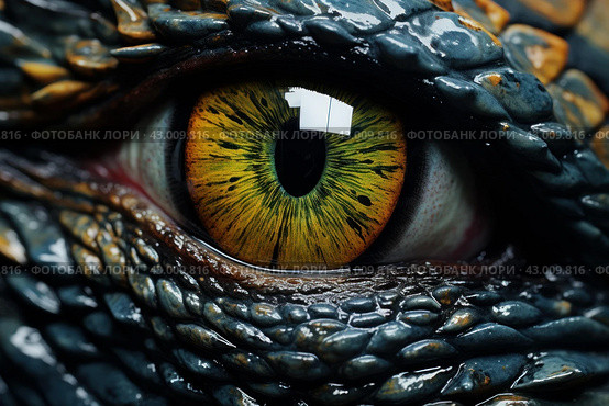 Mesmerizing Reptilian eye closeup colorful. Generate Ai. Стоковое AI-изображение, AI-художник Иван Рябоконь / Фотобанк Лори