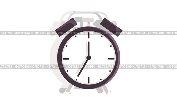 Metal alarm clock with arrows and timestamps. Element of interior design of bedroom. Clock measuring time isolated on white background. Optimization of productive work, stopwatch and countdown concept. Metal alarm clock with arrows and timestamps. Element of interior design of bedroom or office. Стоковая иллюстрация, агентство Ingram Publishing / Фотобанк Лори