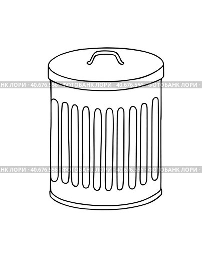 Metal trash can with lid and handle waste doodle linear cartoon coloring. Стоковая иллюстрация, иллюстратор Вахминцева Ольга / Фотобанк Лори