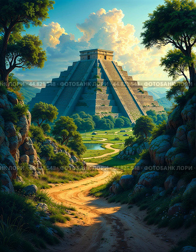 Mexican pyramids, colorful pictures. Generative AI. Стоковое AI-изображение, AI-художник Андрей Аркуша / Фотобанк Лори