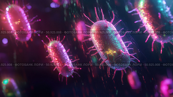 microscopy scanning bacteria ai generated. Стоковое AI-изображение, AI-художник Vectorwin / Фотобанк Лори