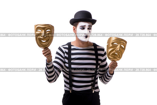 Mime with masks isolated on white background. Стоковое фото, фотограф Elnur / Фотобанк Лори