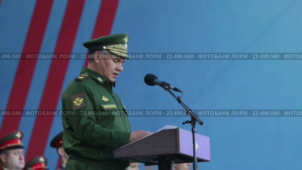 Министр обороны Российской Федерации Сергей Шойгу на церемонии открытия Международного военно-технического форума АРМИЯ-2016. Редакционное видео, видеограф Игорь Долгов / Фотобанк Лори