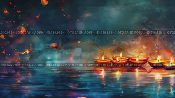 Мистическая ночь: Плавающие светильники на водной глади. Стоковое AI-видео, аниматор Анна Добрыдень / Фотобанк Лори