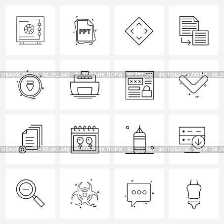 Mobile UI Line Icon Set of 16 Modern Pictograms of music, media, ppt, eject, export Vector Illustration. Стоковая иллюстрация, агентство Ingram Publishing / Фотобанк Лори