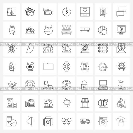 Mobile UI Line Icon Set of 49 Modern Pictograms of cabinet, refund, enjoy, money, recording Vector Illustration. Стоковая иллюстрация, агентство Ingram Publishing / Фотобанк Лори