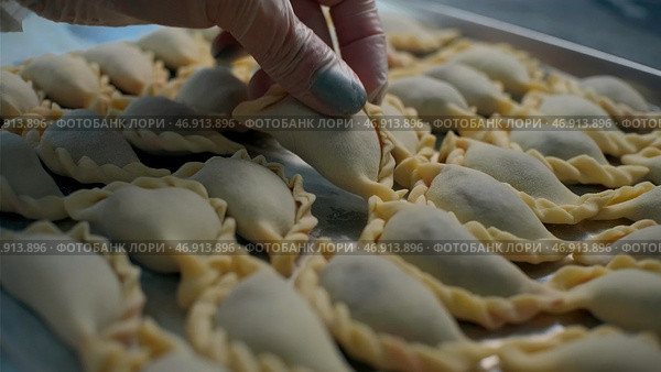 Modeling of various dumplings and meat pies that lie frozen on a tray. Стоковое фото, фотограф David Kashakhi / Фотобанк Лори