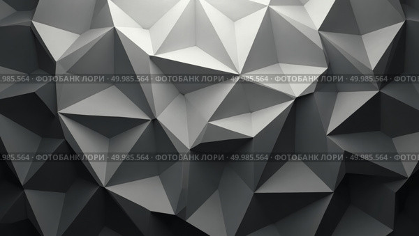 Modern grayscale geometric abstract pattern with interlocking polygons and threedimensional faceted appearance. Стоковое AI-изображение, AI-художник Андрей Бакусов / Фотобанк Лори