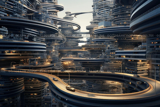 Modern Multilevel city roads. Generate Ai. Стоковое AI-изображение, AI-художник Иван Рябоконь / Фотобанк Лори