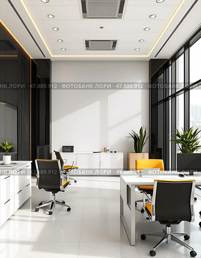 Modern office interior. Scandinavian style workplace. Стоковое AI-изображение, AI-художник Iva Noel / Фотобанк Лори