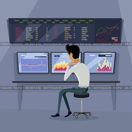Modern Online Trading Technology Illustration.. Modern online trading on stock exchange concept. Flat style design Monitoring of value indexes. Online trading technology. Brokerage trading on the web vector. Flat style design. Businessman at work. Стоковое фото, агентство Ingram Publishing / Фотобанк Лори