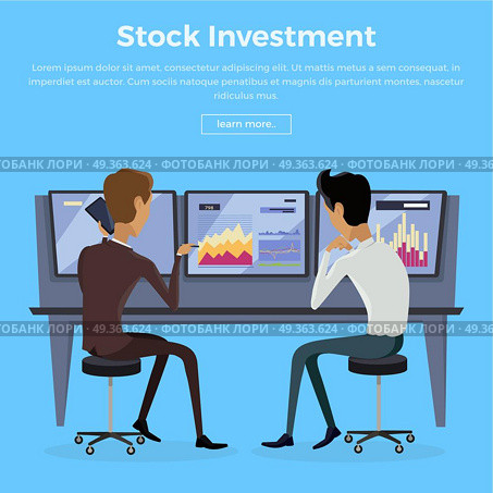 Modern Online Trading Technology Illustration.. Modern online trading on stock exchange concept. Flat style design Monitoring of value indexes. Online trading technology. Brokerage trading on the web vector. Flat style design. Businessman at work. Стоковая иллюстрация, агентство Ingram Publishing / Фотобанк Лори