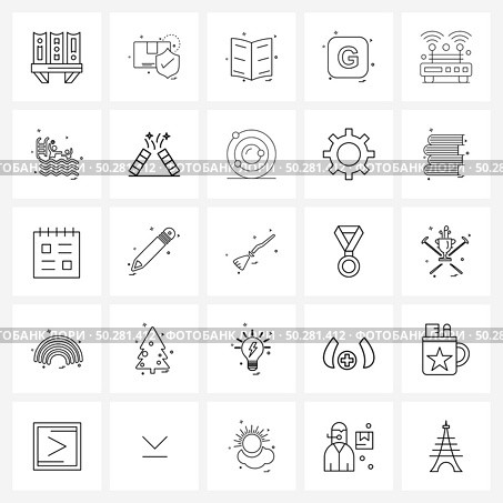 Modern Style Set of 25 line Pictograph Grid based protection, g, map, font, alp abates Vector Illustration. Стоковая иллюстрация, агентство Ingram Publishing / Фотобанк Лори