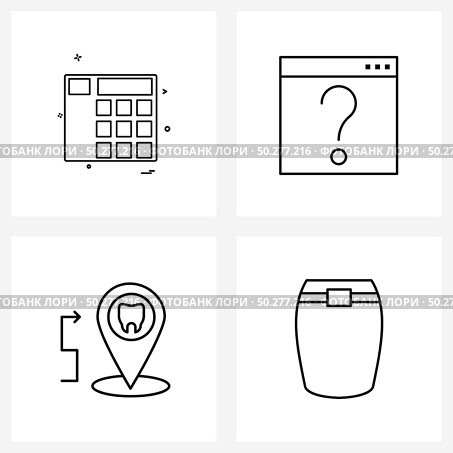 Modern Style Set of 4 line Pictograph Grid based calculator; gum; browser; lost; teeth Vector Illustration. Стоковая иллюстрация, агентство Ingram Publishing / Фотобанк Лори