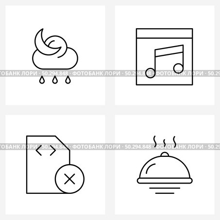 Modern Style Set of 4 line Pictograph Grid based forecast, card, weather, code, floppy Vector Illustration. Стоковая иллюстрация, агентство Ingram Publishing / Фотобанк Лори