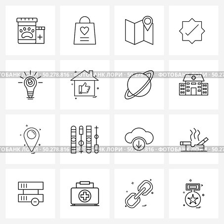 Modern Vector Line Illustration of 16 Simple Line Icons of tick, complete, valentine, check, navigate Vector Illustration. Стоковая иллюстрация, агентство Ingram Publishing / Фотобанк Лори