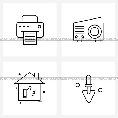 Modern Vector Line Illustration of 4 Simple Line Icons of compositor, like, printing machine, panel, favorite Vector Illustration. Стоковая иллюстрация, агентство Ingram Publishing / Фотобанк Лори