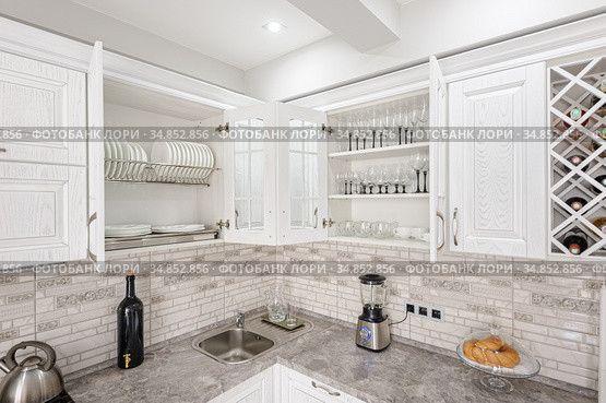 modern white wooden kitchen interior. Стоковое фото, фотограф Сергей Старуш / Фотобанк Лори