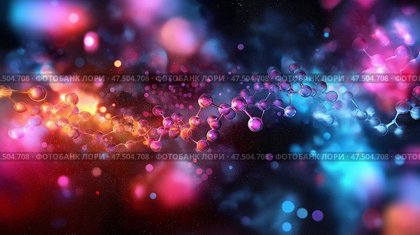 Molecular structures in chemical interactions. Стоковое AI-изображение, AI-художник Михаил Коханчиков / Фотобанк Лори