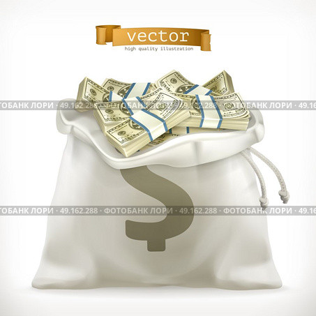 Moneybag. Paper money 3d vector icon. Стоковая иллюстрация, агентство Ingram Publishing / Фотобанк Лори