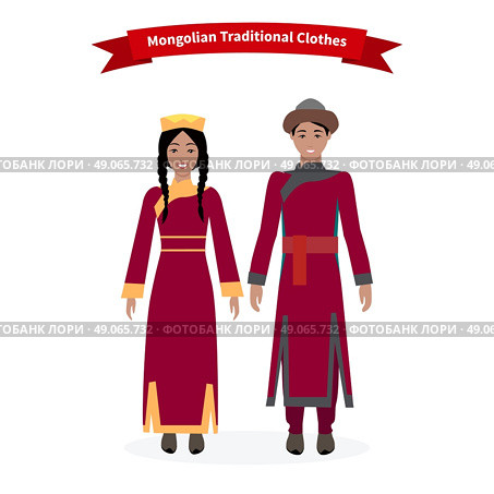 Mongolian traditional clothes people. Mongolian clothing, national asian costume for festival, man ethnicity dress, nomadic cloth, ethnic culture illustration. Стоковая иллюстрация, агентство Ingram Publishing / Фотобанк Лори
