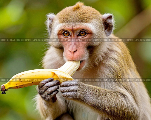 Monkey with a banana. Стоковое AI-изображение, AI-художник Сергей Елизарьев / Фотобанк Лори