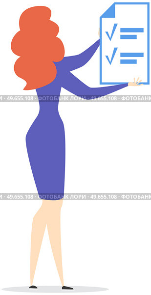 Month planning, to do list, time management concept. Woman handing poster with to do list. Plan fulfilled, task completed paper sheet on wall. Businesswoman plans schedule, daily routine, timetable. Woman handing poster with to do list. Businesswoman plans schedule, daily routine, timetable. Стоковая иллюстрация, агентство Ingram Publishing / Фотобанк Лори