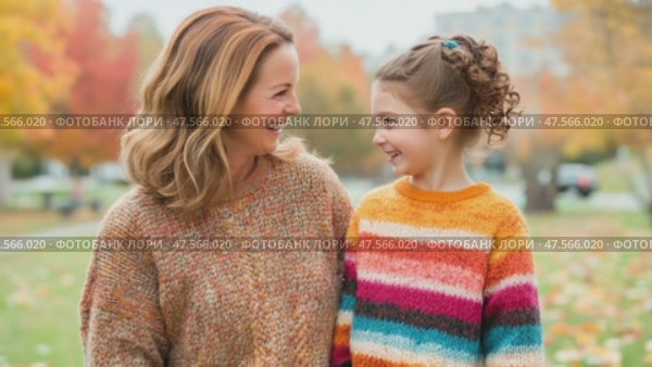 Mother and daughter sharing a laugh in autumn park. Стоковое AI-видео, аниматор Юрий Поздников / Фотобанк Лори
