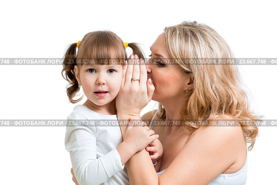 mother and kid sharing a secret whispering. Стоковое фото, фотограф Оксана Кузьмина / Фотобанк Лори