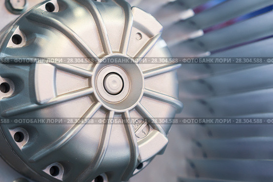 Motor and Blades of the impeller of an industrial fan. Close-up. Стоковое фото, фотограф Андрей Радченко / Фотобанк Лори