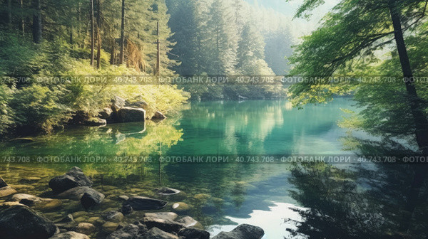 Mountain river background. Illustration AI Generative. Стоковое AI-изображение, AI-художник Юлия Гапеенко / Фотобанк Лори