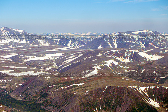 Mountains are covered with glaciers. View from helicopter flight altitude. Стоковое фото, фотограф Евгений Ткачёв / Фотобанк Лори