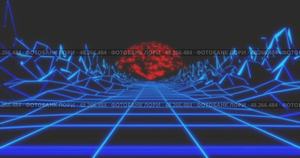 Movement along a stylized neon road with a spinning star on the horizon. Стоковая анимация, аниматор Сергей Чубаров / Фотобанк Лори