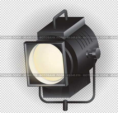 Movie spotlight icon. Spotlight lightning object used to project rays of light, apparatus with system of lenses for projecting isolated on white. Special equipment for stage and performances support. Movie spotlight icon. Spotlight lightning object used to project rays of light with system of lenses. Стоковая иллюстрация, агентство Ingram Publishing / Фотобанк Лори