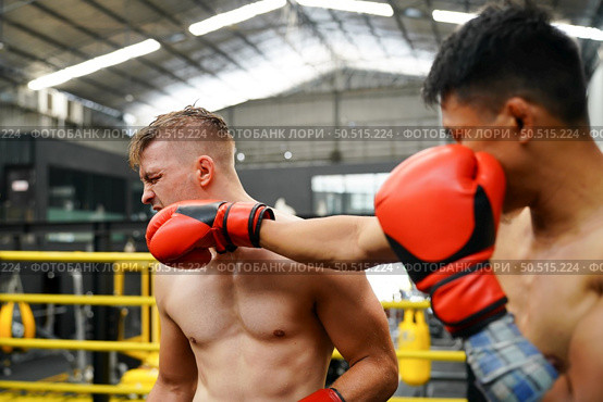 Muay Thai, The martial art of Thailand, Power punches into the face of the opponent. Able to defeat opponent by knockout. Стоковое фото, агентство Ingram Publishing / Фотобанк Лори