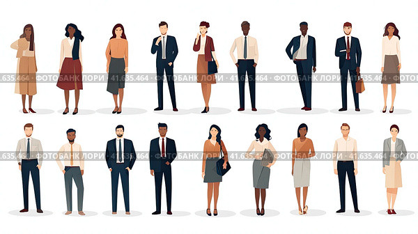 Multi-racial groups of men and women of various professions on a white background Generated by AI. Стоковое AI-изображение, AI-художник Ярославский Максим / Фотобанк Лори