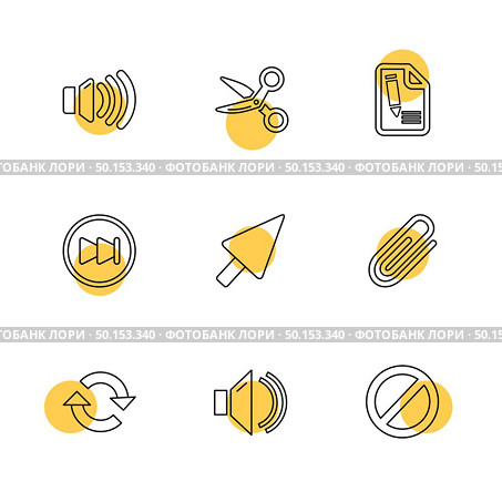 multimedia , sound , buttons , dwonload , upload , pin , key ,error , calcualtor , icon, vector, design,  flat,  collection, style, creative,  icons. Стоковая иллюстрация, агентство Ingram Publishing / Фотобанк Лори