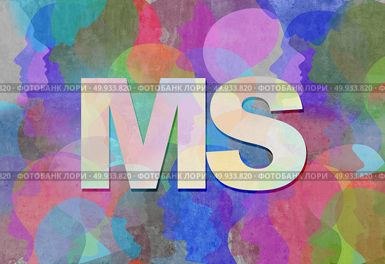 Multiple Sclerosis MS as a neurological disorder abstract symbol as text with people representing the patients of this nervous system disease in a 3D illustration style.. Multiple Sclerosis MS. Стоковое фото, агентство Ingram Publishing / Фотобанк Лори