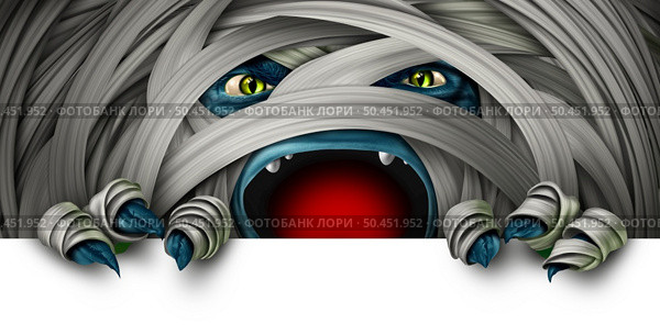Mummy monster as an angry creepy zombie mutant as a halloween display and scary zombies message concept in a 3D illustration style. Стоковое фото, агентство Ingram Publishing / Фотобанк Лори