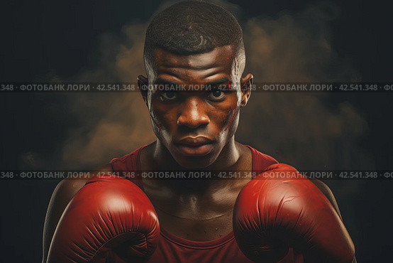 Muscular Sport boxer man alone in locker room. Generate ai. Стоковое AI-изображение, AI-художник Иван Рябоконь / Фотобанк Лори