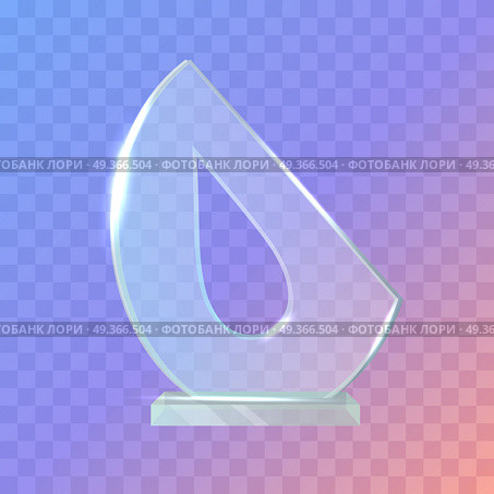 My Best Trophy. Semi-oval Award with Drop Inside. My best trophy. Semi-oval award with cutted long drop inside. Shine. Glossy. Beautiful contemporary glass prize on glass plate basement. Flat design. Vector illustration. Стоковая иллюстрация, агентство Ingram Publishing / Фотобанк Лори