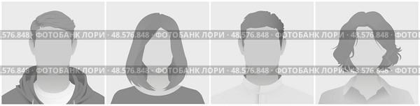 Набор из четырех серых анонимных профилей для аватаров. Стоковая иллюстрация, иллюстратор Андрей Апоев / Фотобанк Лори