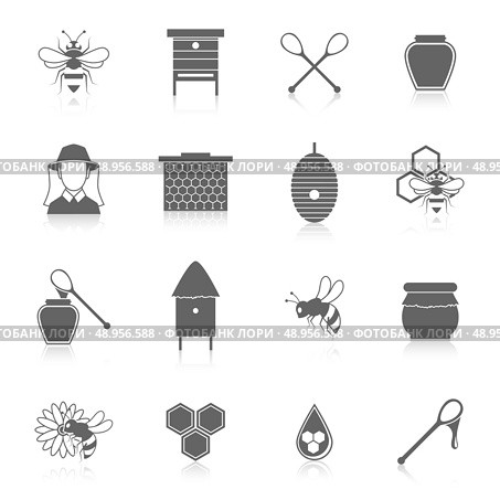 Natural sweet liquid bee honey icons black set isolated vector illustration. Стоковая иллюстрация, агентство Ingram Publishing / Фотобанк Лори