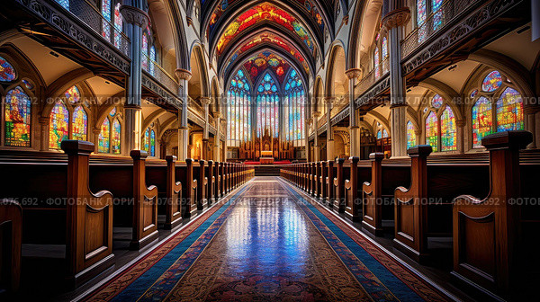 nave church interior ai generated. Стоковое AI-изображение, AI-художник Vectorwin / Фотобанк Лори